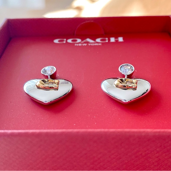 COACH Silver-tone Signature Heart Drop Earrings - Picture 5 of 12